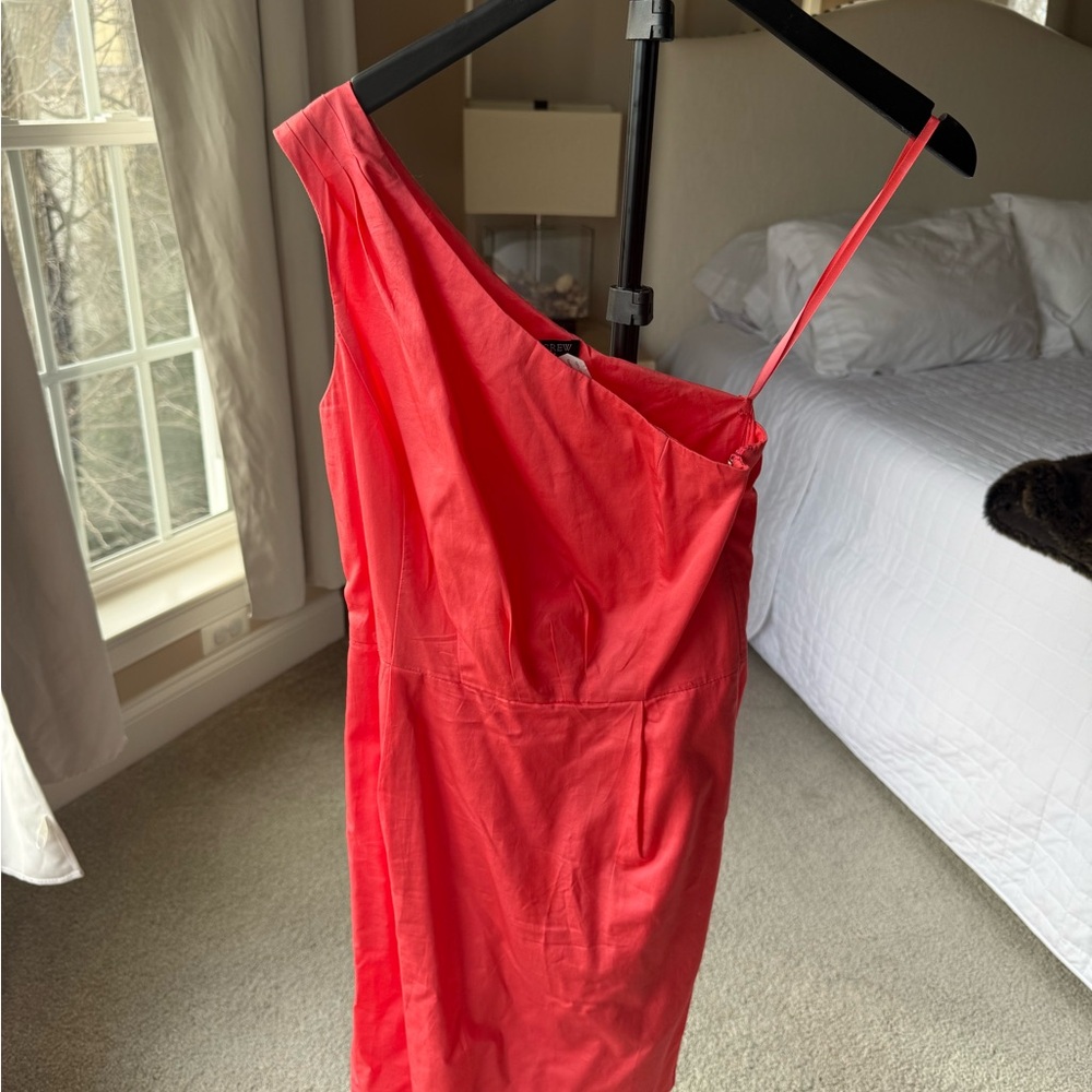 J. Crew Vibrant Coral One-Shoulder Dress